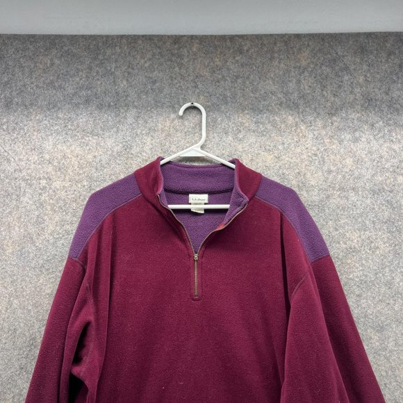 LL Bean Sweater Men Large Burgundy 1/4 Zip Sweatshirt Warm Outdoors Fleece VTG - Picture 2 of 12